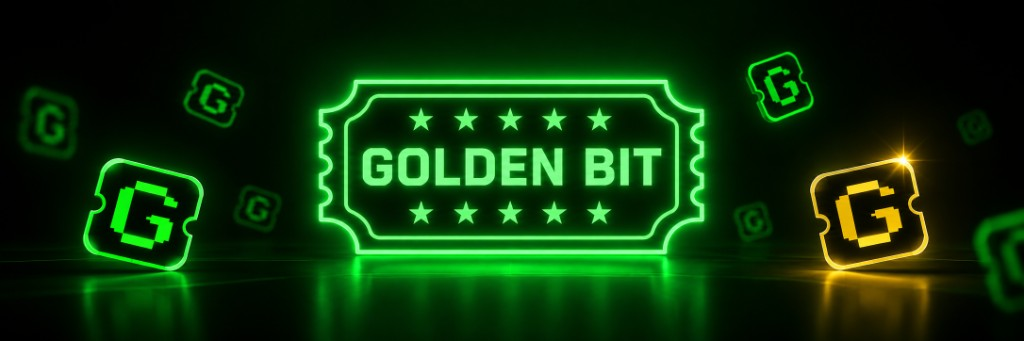 Golden Bit - neon ticket and floating G tiles