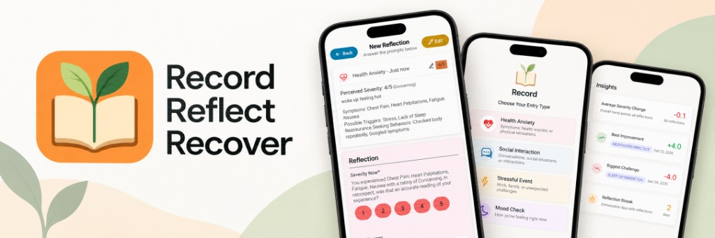 Record Reflect Recover - app icon and phone screenshots